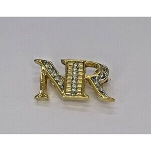 Vintage Nina Ricci Gold Tone NR Brooch Designer Costume Jewelry Elegant style